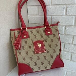 U.S. Polo Assn. Red and Tan Tote Bag